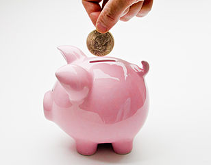 Image of a piggy bank with an umbrella and raining dollar bills courtesy pixabay