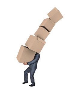 Illustration of a man holding a stack of boxes off-kilter courtesy Pixabay