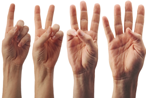 Image of hands showing one to five fingers - courtesy Pixabay