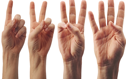 Image of hands showing one to five fingers - courtesy Pixabay